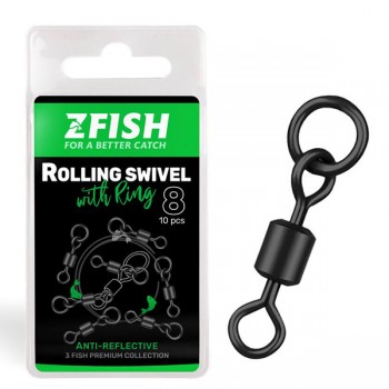 Bižuterie, PVA materiál - ZFISH - Obratlík Rolling Swivel with Ring Black Matt vel.8/26Kg